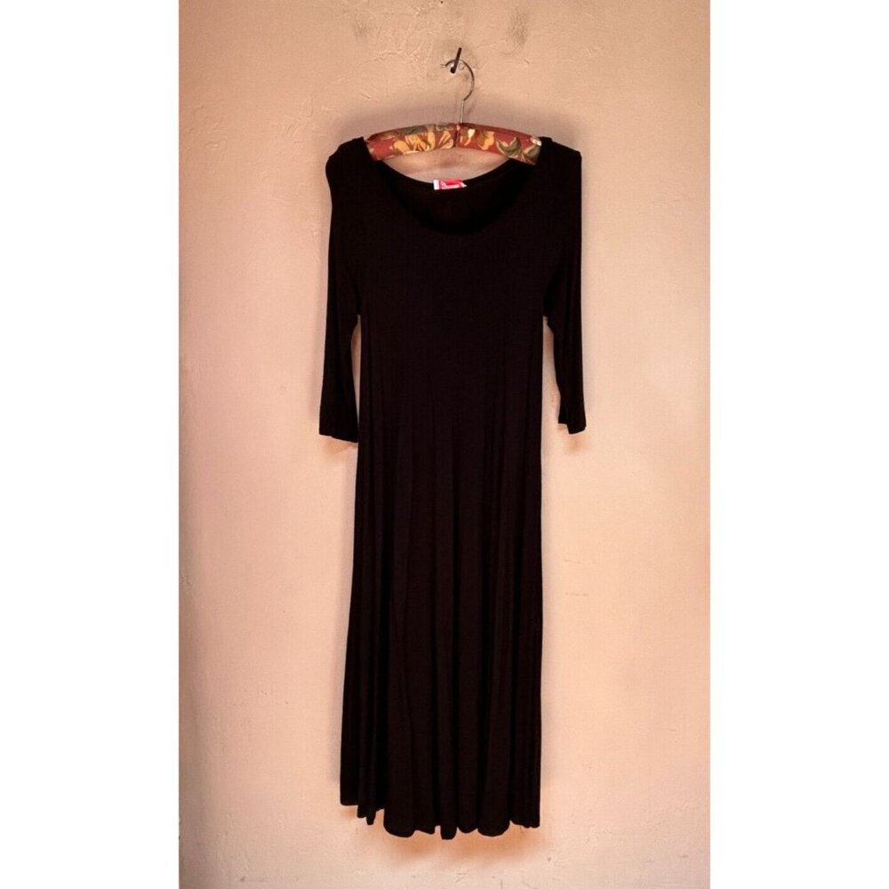 Pastel by Vivienne Women's Scoop Neck 3/4 Sleeve A-Line Trapeze Midi Dress Black